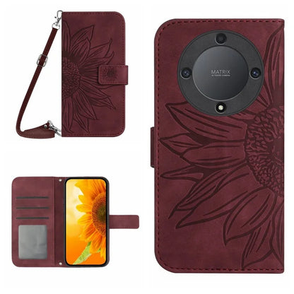 HT04 For Honor X9b 5G / Magic6 Lite 5G Case Imprinted Leather Anti-scratch Phone Cover with Shoulder Strap