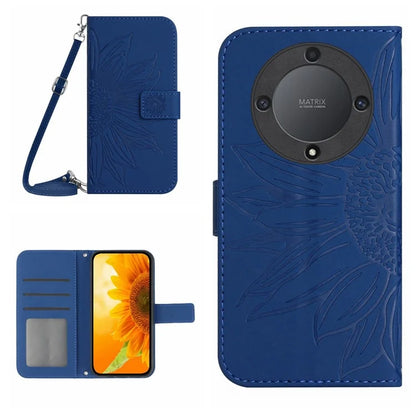 HT04 For Honor X9b 5G / Magic6 Lite 5G Case Imprinted Leather Anti-scratch Phone Cover with Shoulder Strap