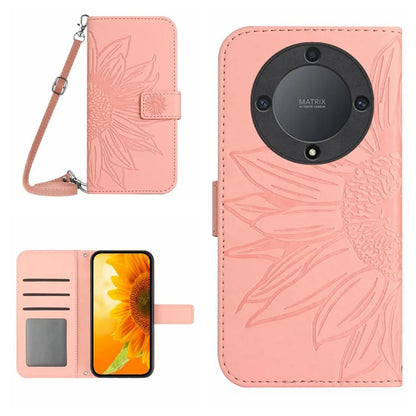HT04 For Honor X9b 5G / Magic6 Lite 5G Case Imprinted Leather Anti-scratch Phone Cover with Shoulder Strap