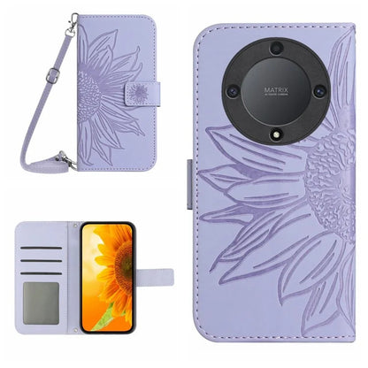 HT04 For Honor X9b 5G / Magic6 Lite 5G Case Imprinted Leather Anti-scratch Phone Cover with Shoulder Strap