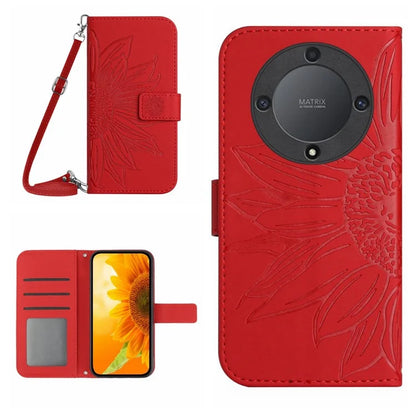 HT04 For Honor X9b 5G / Magic6 Lite 5G Case Imprinted Leather Anti-scratch Phone Cover with Shoulder Strap