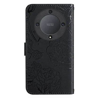 HT03 For Honor X9b 5G / Magic6 Lite 5G Case Butterfly Flower Wallet Phone Cover with Hand Strap
