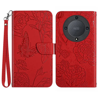 HT03 For Honor X9b 5G / Magic6 Lite 5G Case Butterfly Flower Wallet Phone Cover with Hand Strap