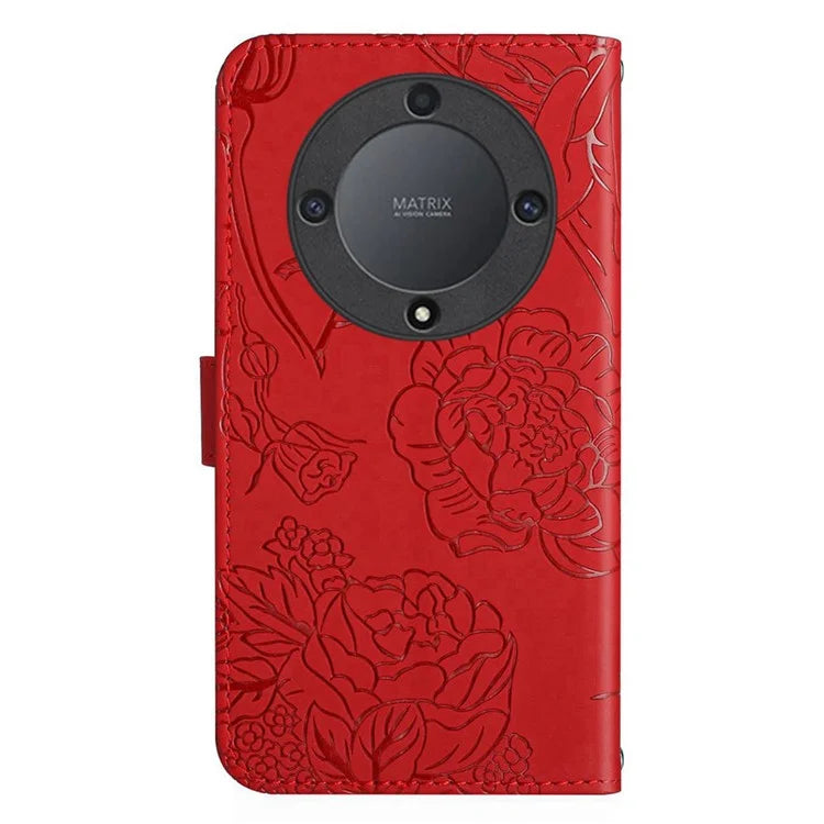 HT03 For Honor X9b 5G / Magic6 Lite 5G Case Butterfly Flower Wallet Phone Cover with Hand Strap