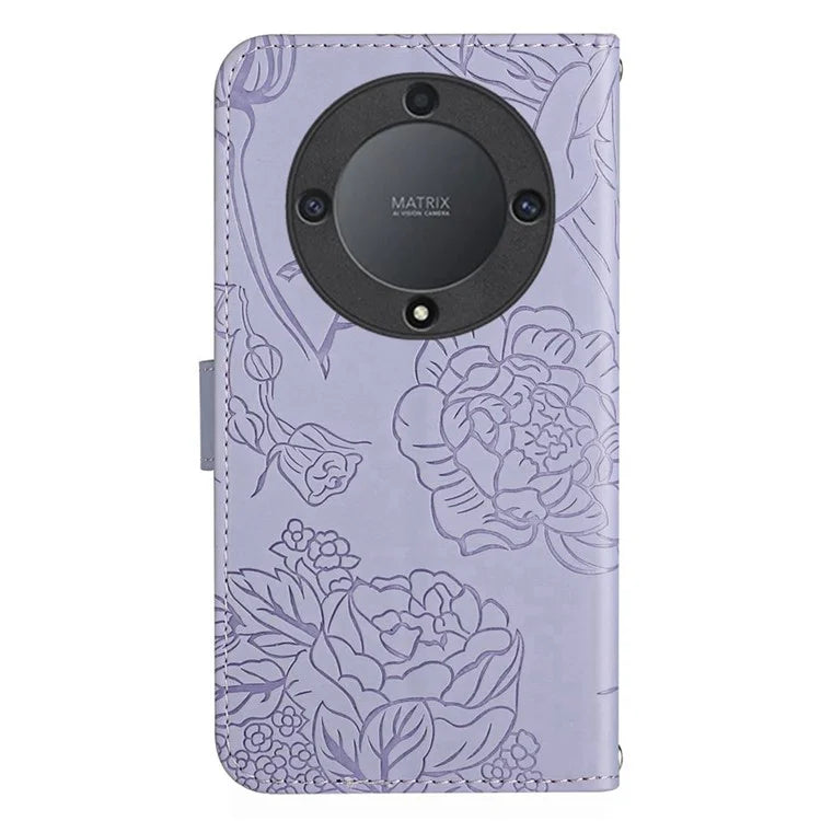 HT03 For Honor X9b 5G / Magic6 Lite 5G Case Butterfly Flower Wallet Phone Cover with Hand Strap