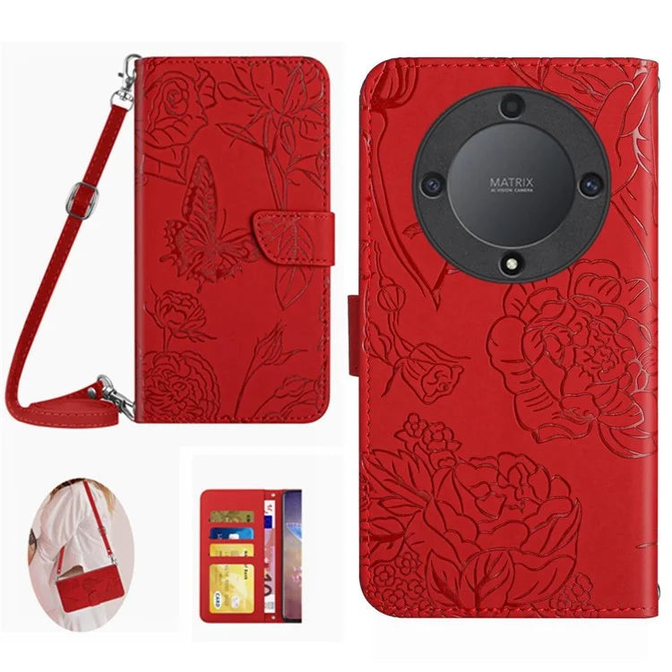 HT03 For Honor X9b 5G / Magic6 Lite 5G Case Folio Leather Wallet Phone Cover with Shoulder Strap