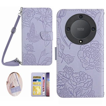 HT03 For Honor X9b 5G / Magic6 Lite 5G Case Folio Leather Wallet Phone Cover with Shoulder Strap