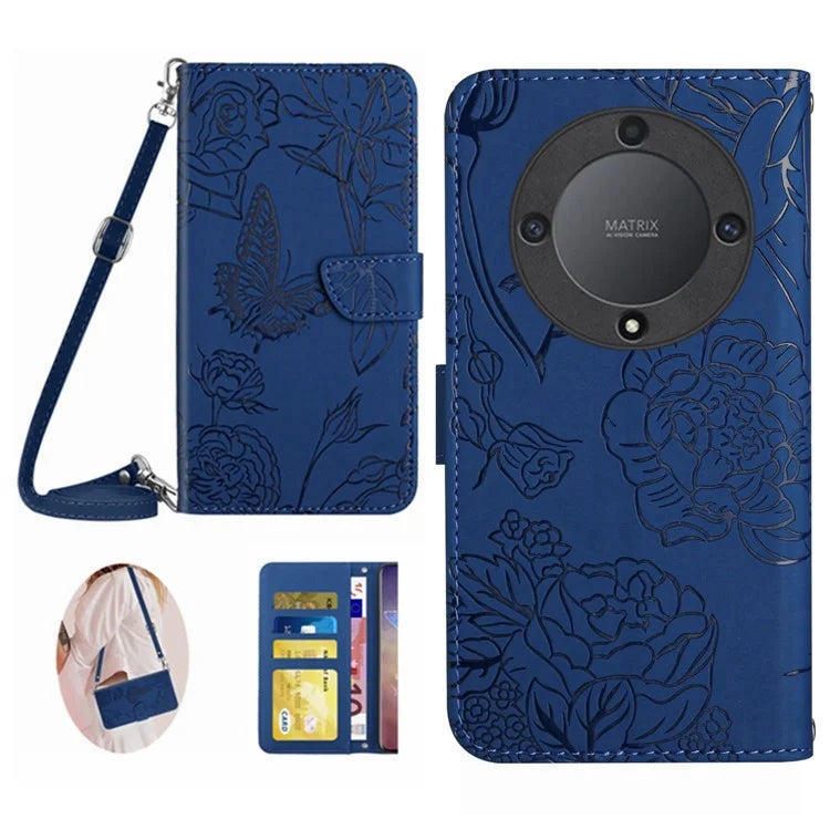 HT03 For Honor X9b 5G / Magic6 Lite 5G Case Folio Leather Wallet Phone Cover with Shoulder Strap