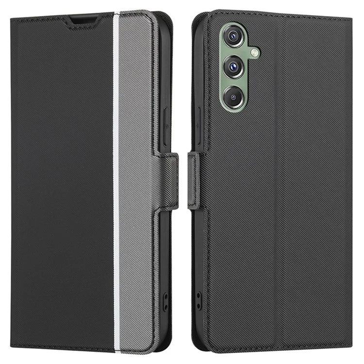 For Samsung Galaxy M34 5G / F34 5G Case Stand Anti-Scratch PU Leather Twill Texture Phone Cover Card Holder Shell