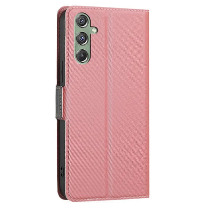 For Samsung Galaxy M34 5G / F34 5G Case Stand Anti-Scratch PU Leather Twill Texture Phone Cover Card Holder Shell