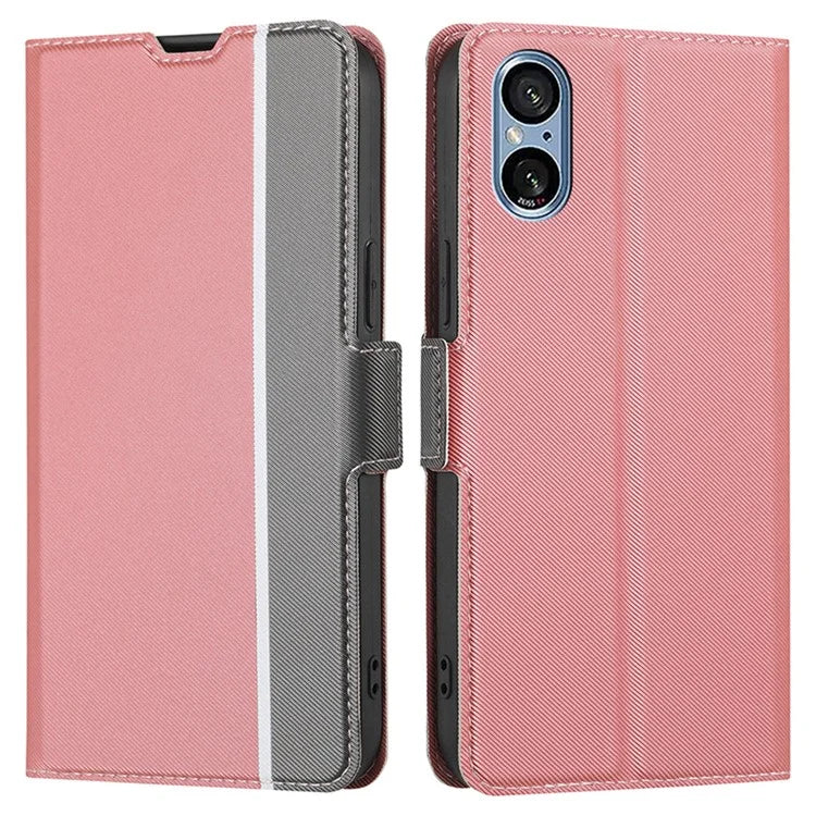 For Sony Xperia 5 V PU Leather Phone Case Twill Texture Phone Shell Stand Ultra-thin Cover