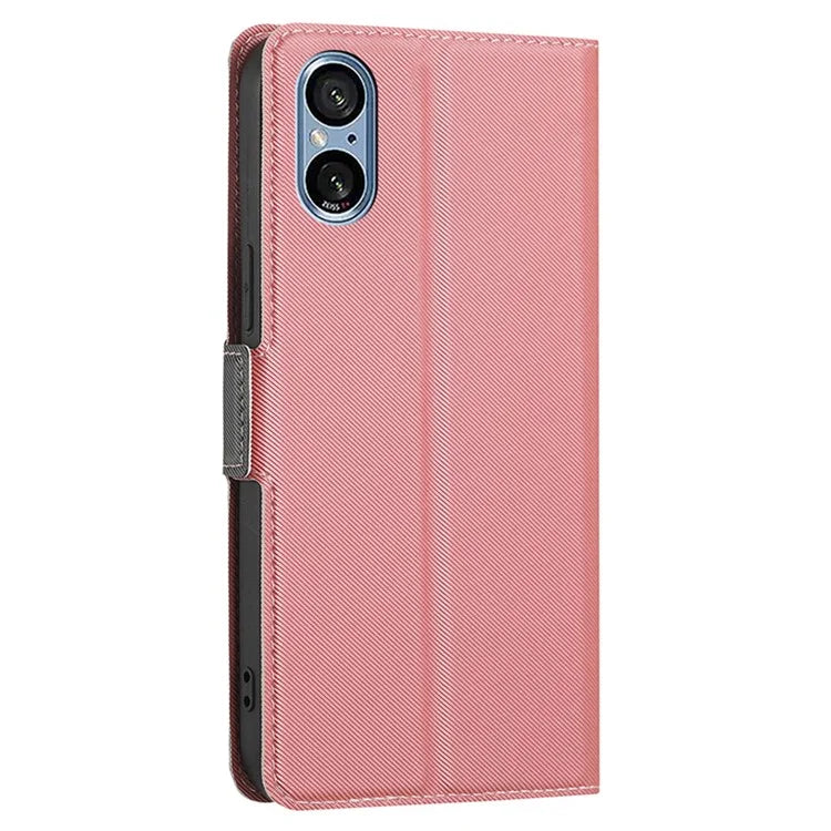 For Sony Xperia 5 V PU Leather Phone Case Twill Texture Phone Shell Stand Ultra-thin Cover