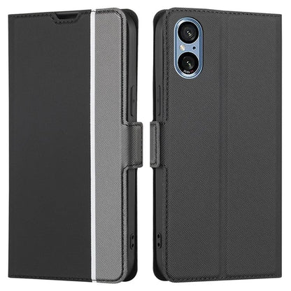 For Sony Xperia 5 V PU Leather Phone Case Twill Texture Phone Shell Stand Ultra-thin Cover