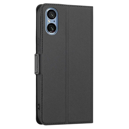 For Sony Xperia 5 V PU Leather Phone Case Twill Texture Phone Shell Stand Ultra-thin Cover