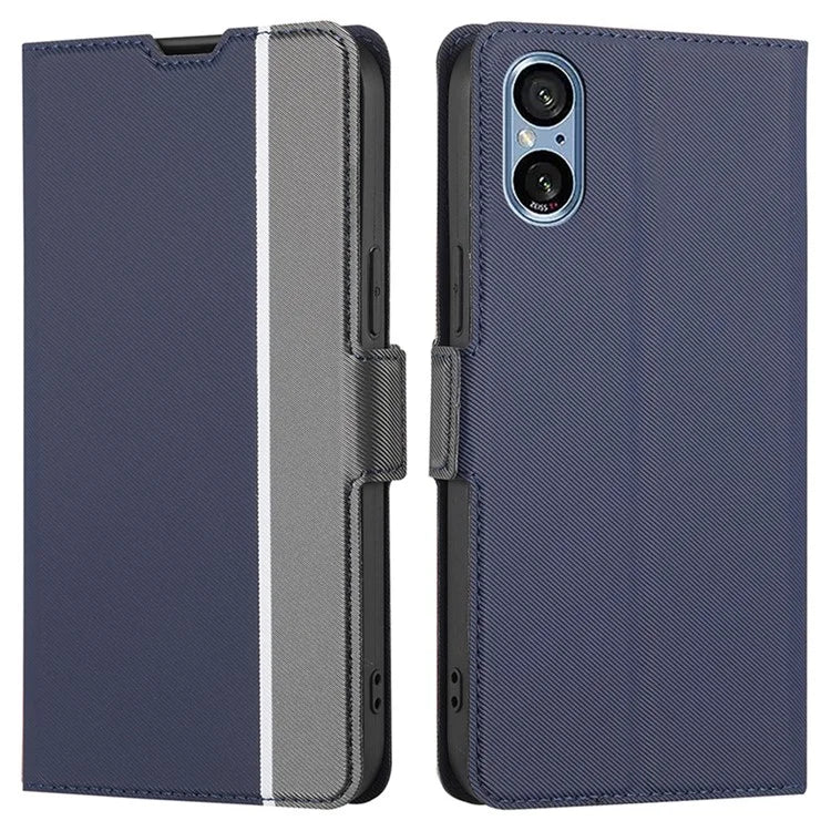 For Sony Xperia 5 V PU Leather Phone Case Twill Texture Phone Shell Stand Ultra-thin Cover
