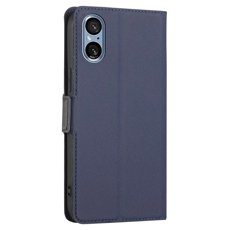 For Sony Xperia 5 V PU Leather Phone Case Twill Texture Phone Shell Stand Ultra-thin Cover
