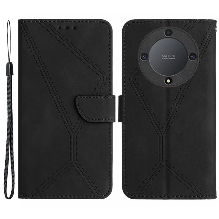 HT05 For Honor X9b 5G / Magic6 Lite 5G Case Imprinted Anti-scratch PU Leather Stand Cell Phone Cover