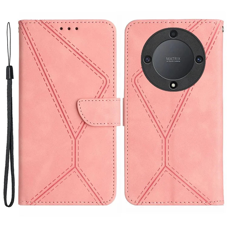 HT05 For Honor X9b 5G / Magic6 Lite 5G Case Imprinted Anti-scratch PU Leather Stand Cell Phone Cover