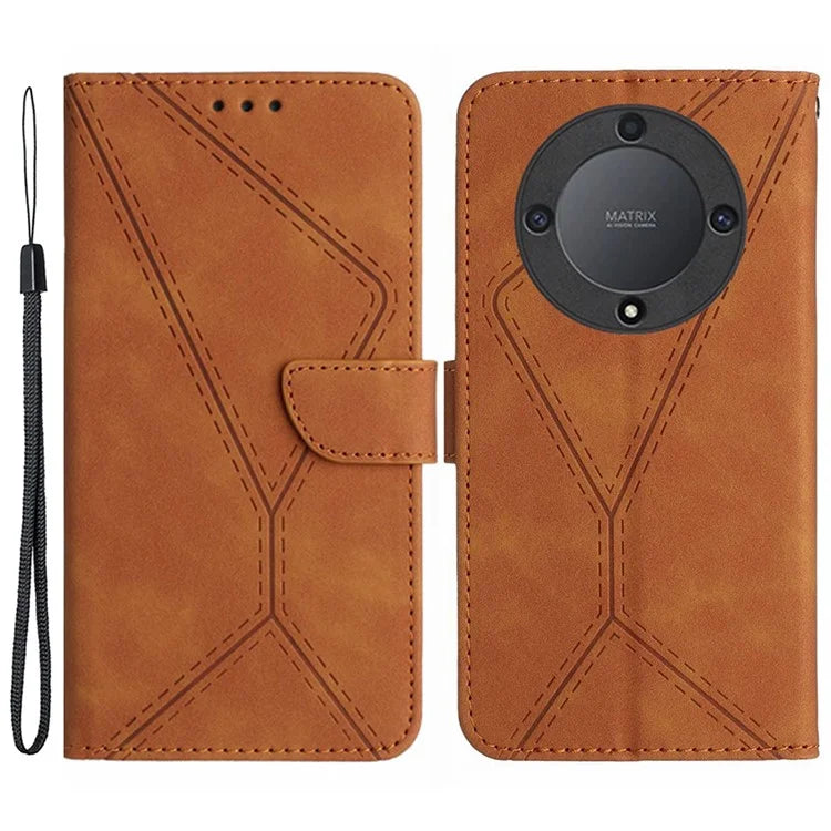 HT05 For Honor X9b 5G / Magic6 Lite 5G Case Imprinted Anti-scratch PU Leather Stand Cell Phone Cover