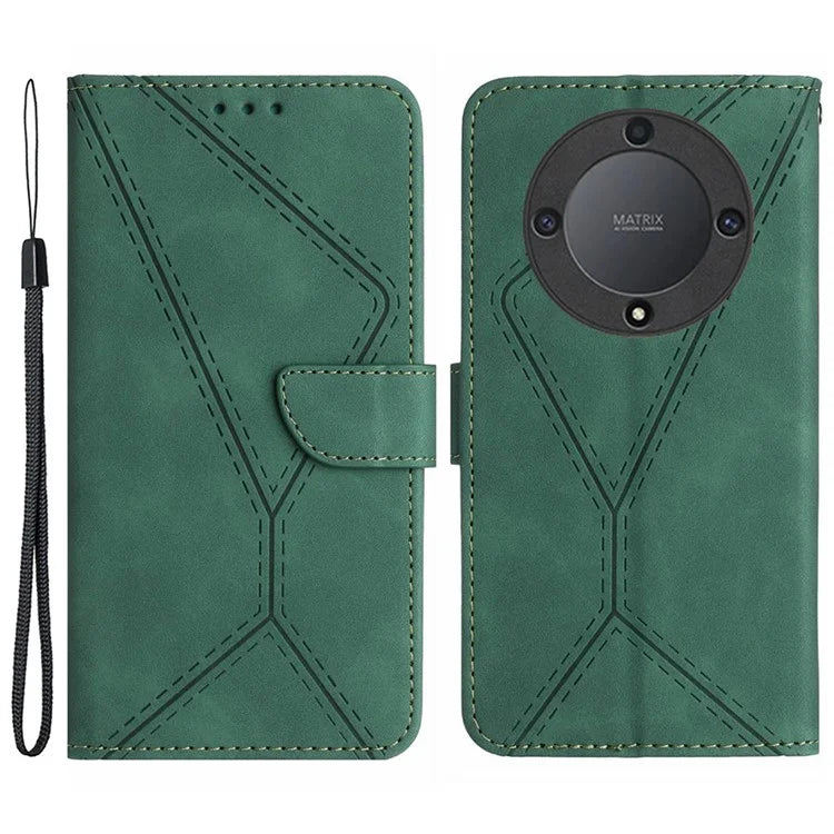HT05 For Honor X9b 5G / Magic6 Lite 5G Case Imprinted Anti-scratch PU Leather Stand Cell Phone Cover