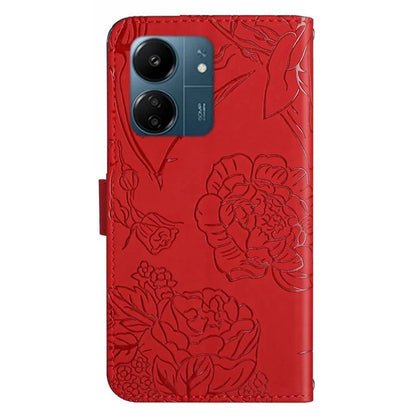 HT03 For Xiaomi Redmi 13C 4G / Poco C65 4G Case Butterfly Imprinted Leather Phone Cover with Shoulder Strap