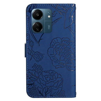 HT03 For Xiaomi Redmi 13C 4G / Poco C65 4G Case Butterfly Imprinted Leather Phone Cover with Shoulder Strap