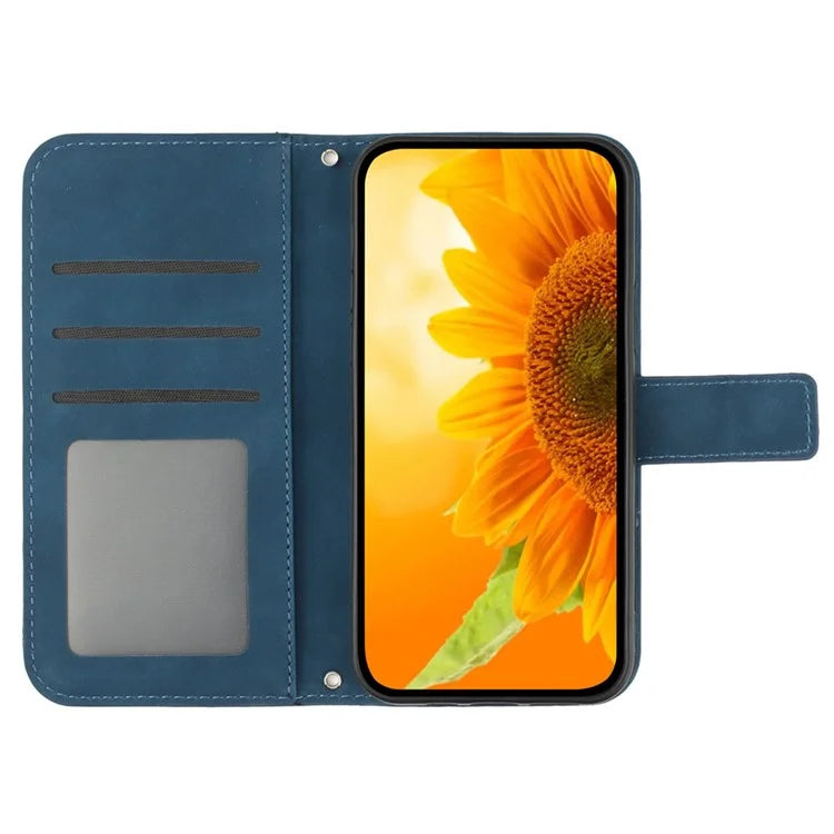 HT04 For Xiaomi Redmi 13C 4G / Poco C65 4G Case Sunflower Imprinted Leather Flip Phone Cover with Shoulder Strap
