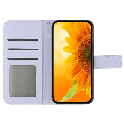 HT04 For Xiaomi Redmi 13C 4G / Poco C65 4G Case Sunflower Imprinted Leather Flip Phone Cover with Shoulder Strap