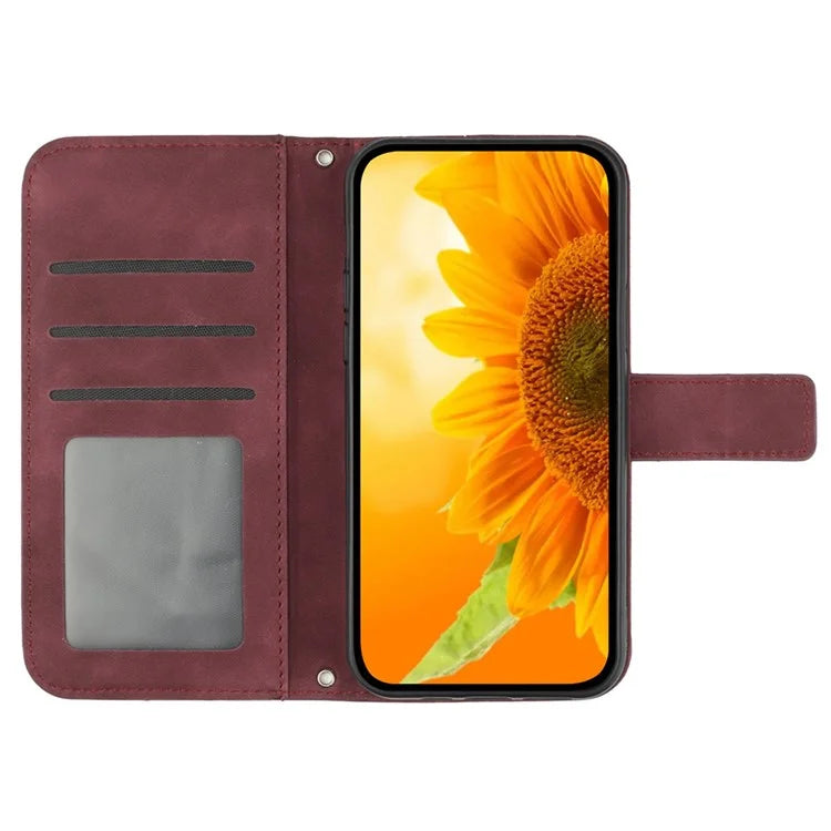 HT04 For Xiaomi Redmi 13C 4G / Poco C65 4G Case Sunflower Imprinted Leather Flip Phone Cover with Shoulder Strap