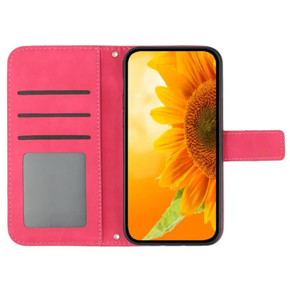 HT04 For Xiaomi Redmi 13C 4G / Poco C65 4G Case Sunflower Imprinted Leather Flip Phone Cover with Shoulder Strap