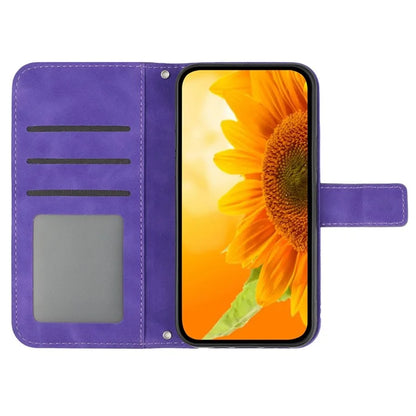 HT04 For Xiaomi Redmi 13C 4G / Poco C65 4G Case Sunflower Imprinted Leather Flip Phone Cover with Shoulder Strap