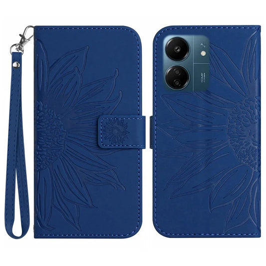 HT04 For Xiaomi Redmi 13C 4G / Poco C65 4G Case Skin-touch Leather Folio Flip Cover with Wrist Strap