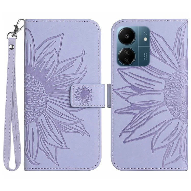 HT04 For Xiaomi Redmi 13C 4G / Poco C65 4G Case Skin-touch Leather Folio Flip Cover with Wrist Strap