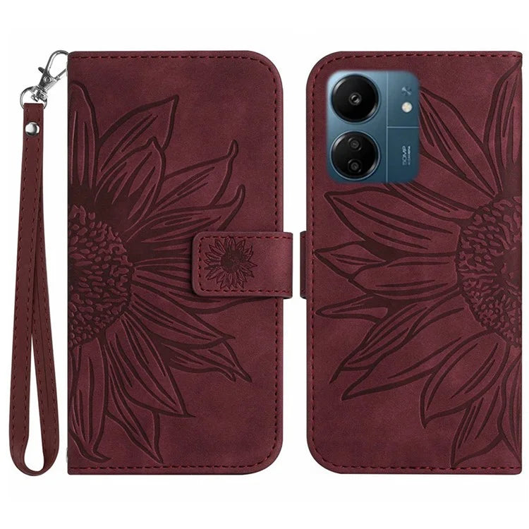 HT04 For Xiaomi Redmi 13C 4G / Poco C65 4G Case Skin-touch Leather Folio Flip Cover with Wrist Strap