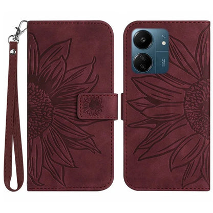 HT04 For Xiaomi Redmi 13C 4G / Poco C65 4G Case Skin-touch Leather Folio Flip Cover with Wrist Strap