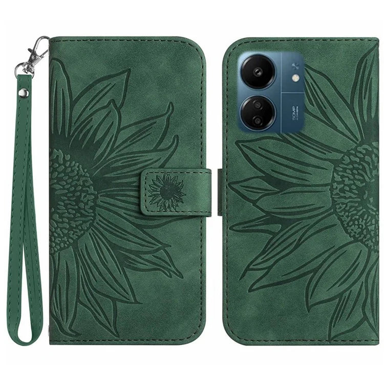 HT04 For Xiaomi Redmi 13C 4G / Poco C65 4G Case Skin-touch Leather Folio Flip Cover with Wrist Strap