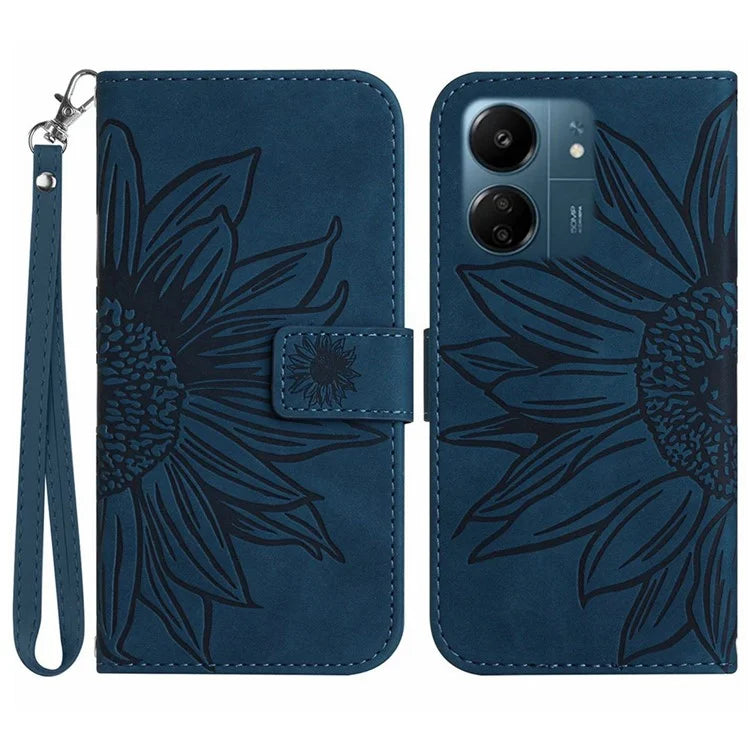 HT04 For Xiaomi Redmi 13C 4G / Poco C65 4G Case Skin-touch Leather Folio Flip Cover with Wrist Strap