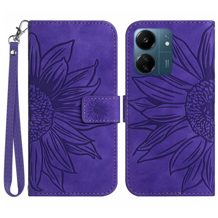 HT04 For Xiaomi Redmi 13C 4G / Poco C65 4G Case Skin-touch Leather Folio Flip Cover with Wrist Strap