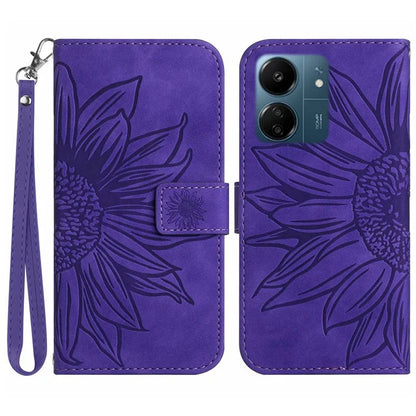 HT04 For Xiaomi Redmi 13C 4G / Poco C65 4G Case Skin-touch Leather Folio Flip Cover with Wrist Strap