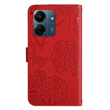 HT03 For Xiaomi Redmi 13C 4G / Poco C65 4G Case Butterfly Flower Leather Magnetic Flip Cover with Hand Strap