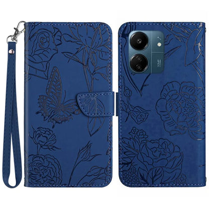 HT03 For Xiaomi Redmi 13C 4G / Poco C65 4G Case Butterfly Flower Leather Magnetic Flip Cover with Hand Strap