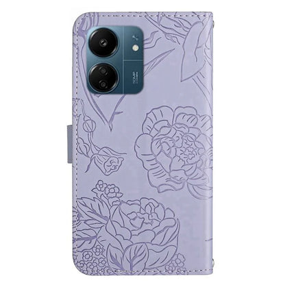 HT03 For Xiaomi Redmi 13C 4G / Poco C65 4G Case Butterfly Flower Leather Magnetic Flip Cover with Hand Strap