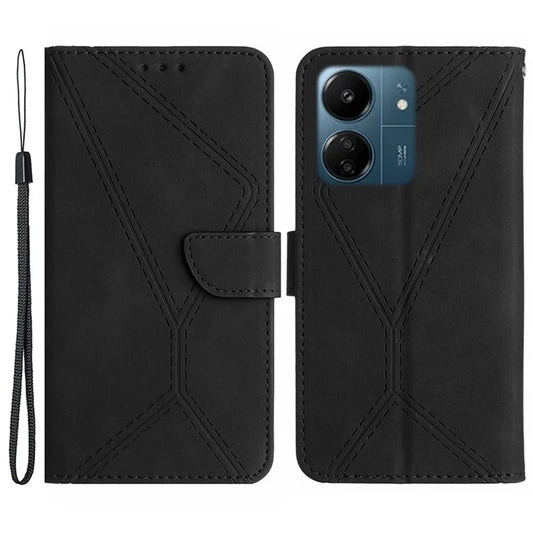 HT05 For Xiaomi Redmi 13C 4G / Poco C65 4G Case Imprinted Line Skin-touch PU Leather Stand Phone Cover
