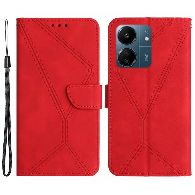 HT05 For Xiaomi Redmi 13C 4G / Poco C65 4G Case Imprinted Line Skin-touch PU Leather Stand Phone Cover