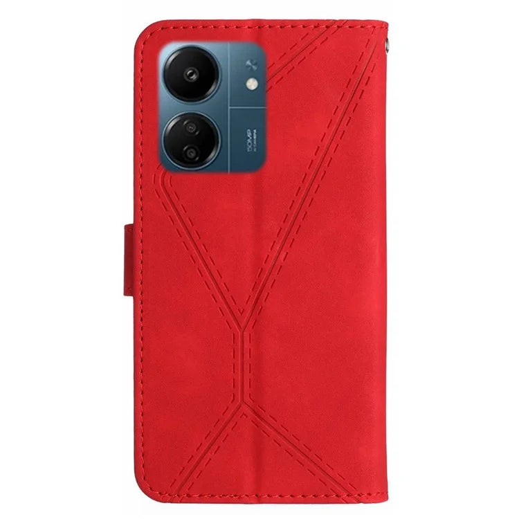 HT05 For Xiaomi Redmi 13C 4G / Poco C65 4G Case Imprinted Line Skin-touch PU Leather Stand Phone Cover