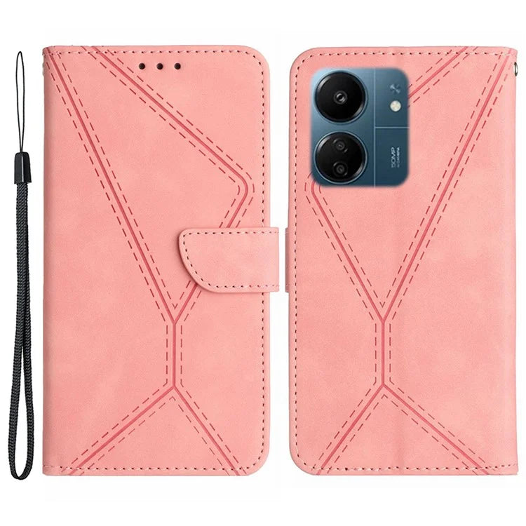 HT05 For Xiaomi Redmi 13C 4G / Poco C65 4G Case Imprinted Line Skin-touch PU Leather Stand Phone Cover