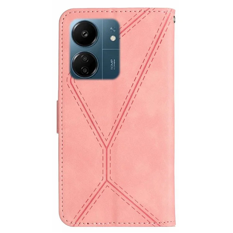 HT05 For Xiaomi Redmi 13C 4G / Poco C65 4G Case Imprinted Line Skin-touch PU Leather Stand Phone Cover