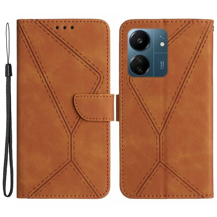 HT05 For Xiaomi Redmi 13C 4G / Poco C65 4G Case Imprinted Line Skin-touch PU Leather Stand Phone Cover