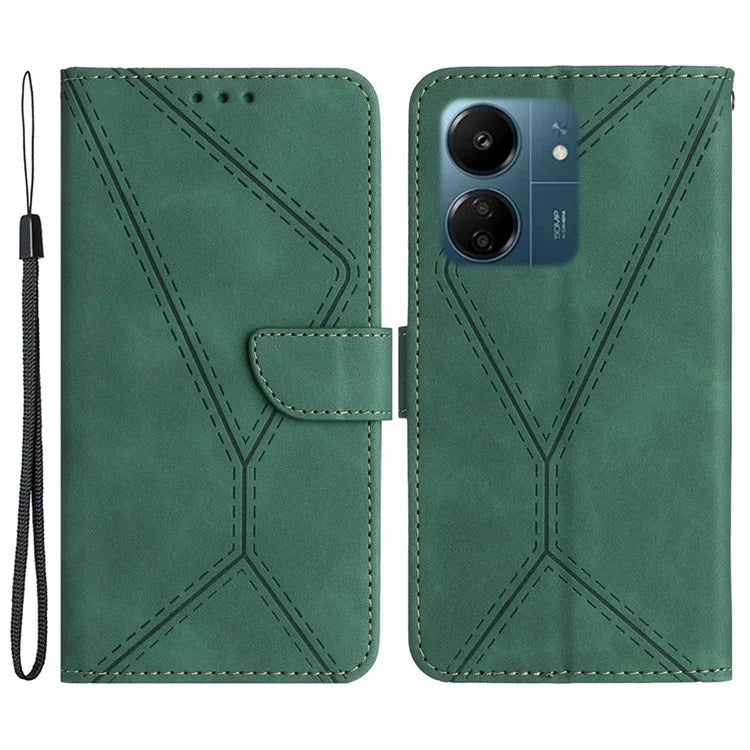 HT05 For Xiaomi Redmi 13C 4G / Poco C65 4G Case Imprinted Line Skin-touch PU Leather Stand Phone Cover