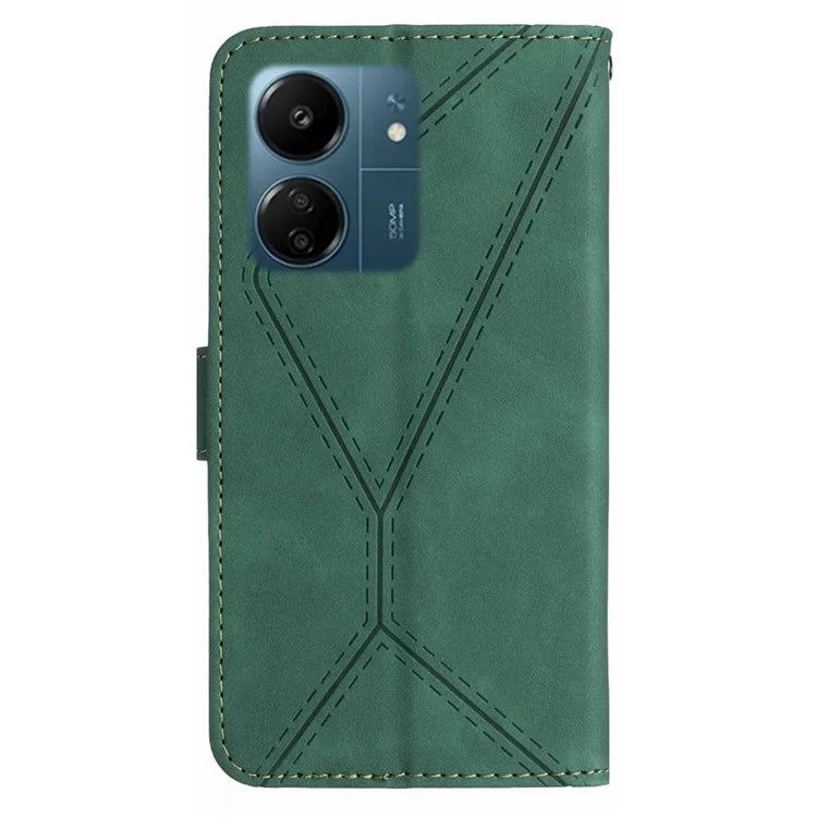 HT05 For Xiaomi Redmi 13C 4G / Poco C65 4G Case Imprinted Line Skin-touch PU Leather Stand Phone Cover